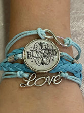Load image into Gallery viewer, Bracelet_Blue Leather bracelet| &quot;Blessed&quot; | SweetJeanette™
